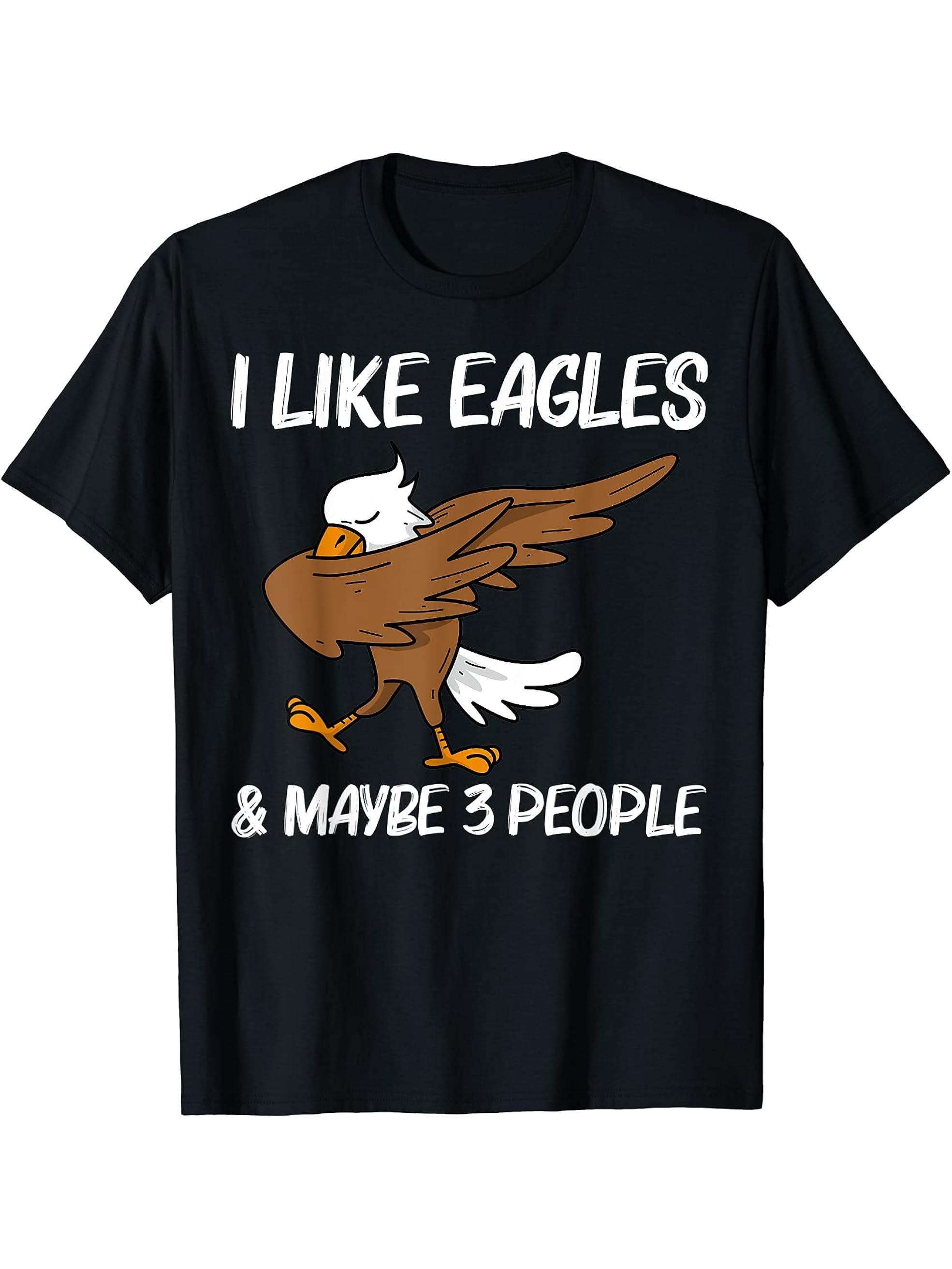 Cool Eagle For Men Women Dabbing Bald Flying Animal T-Shirt 180G 100% Cotton Printed Round Neck Short-Sleeve T-Shirt, Gifts for Men Dad Husband Grandpa, S-XXXL, Black