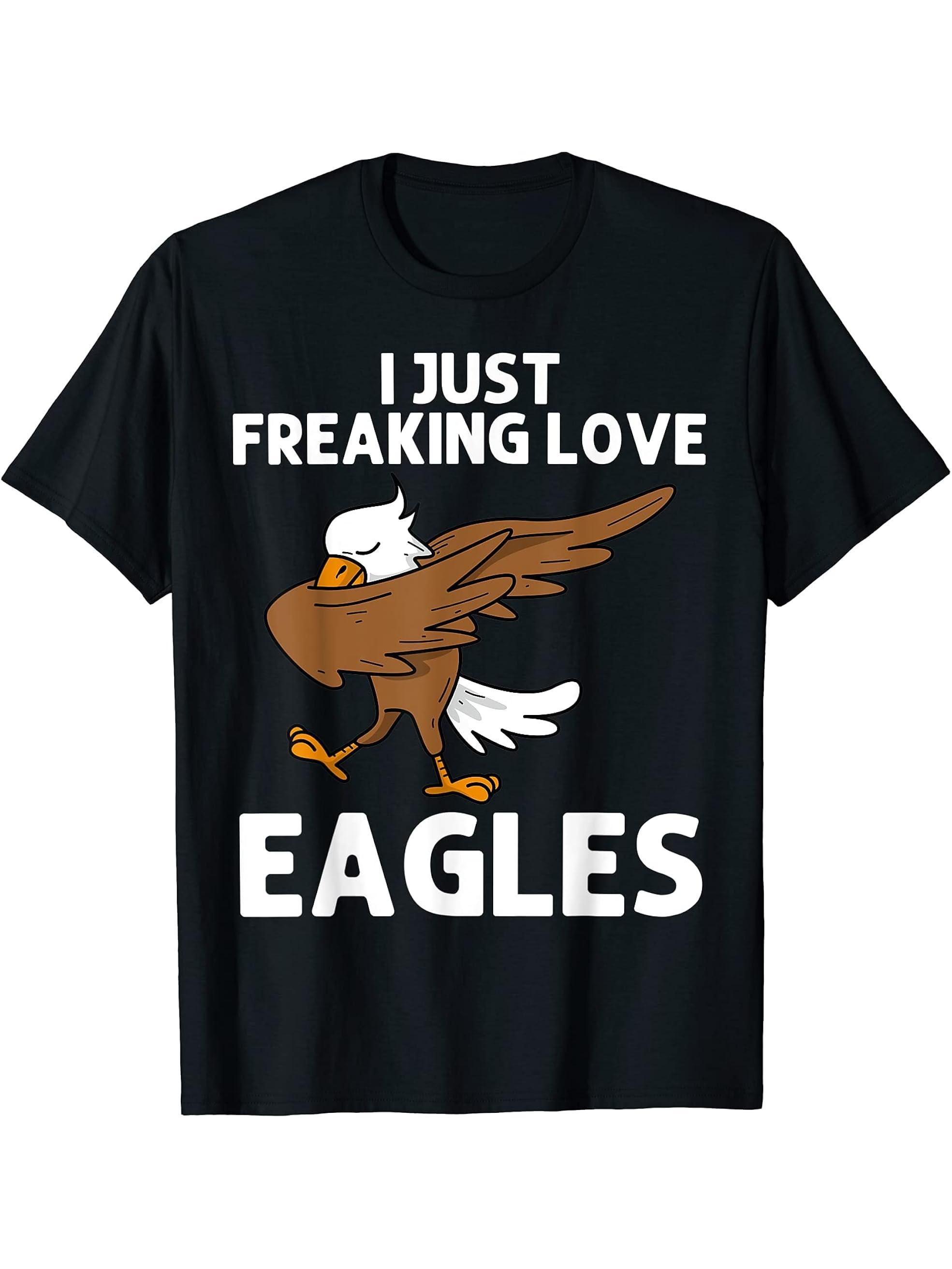 Cool Eagle For Men Women Dabbing Bald Flying Animal T-Shirt 180G 100% Cotton Printed Round Neck Short-Sleeve T-Shirt, Gifts for Men Dad Husband Grandpa, S-XXXL, Black