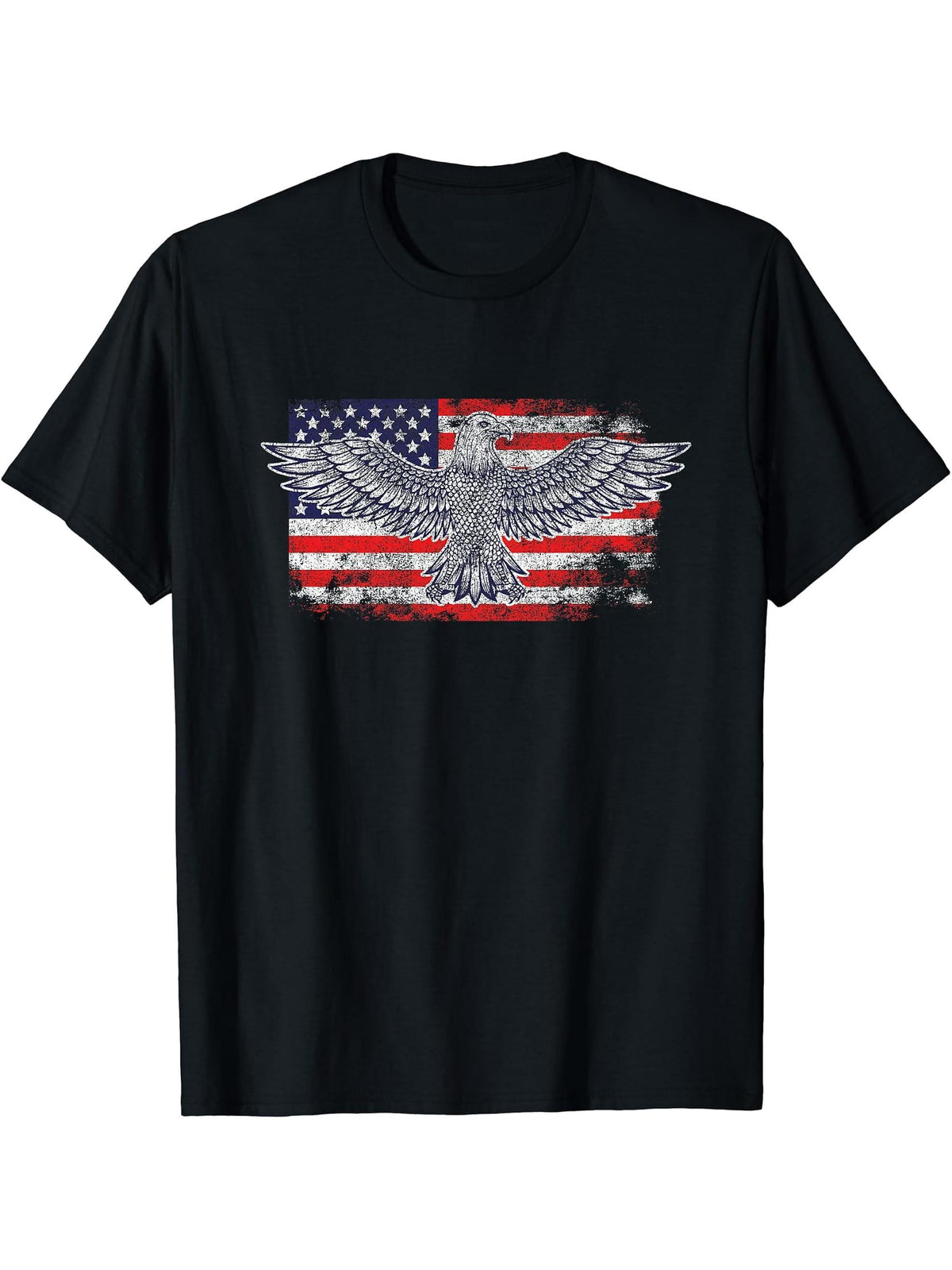 American Bald Eagle American Flag T-Shirt 180G 100% Cotton Printed Round Neck Short-Sleeve T-Shirt, Gifts for Men Dad Husband Grandpa, S-XXXL, Black