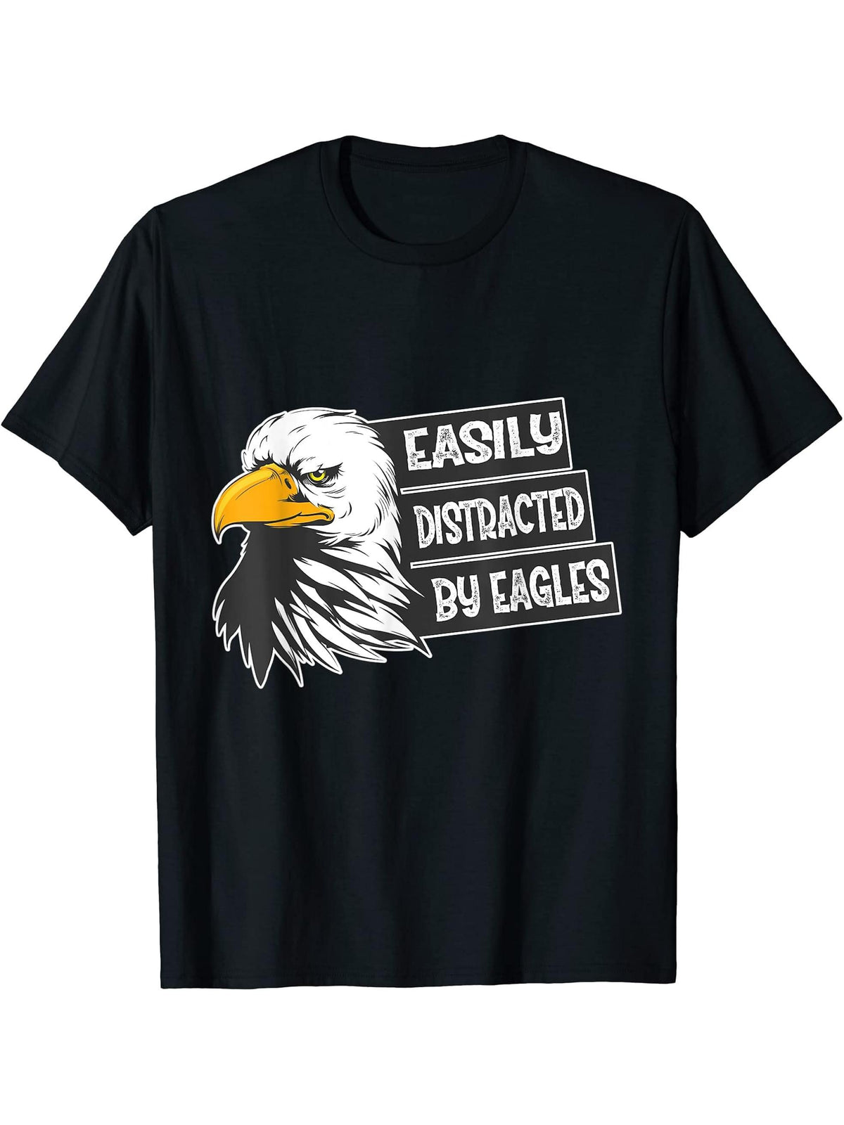 Easily Distracted By Eagles Gift Bald Eagle T-Shirt 180G 100% Cotton Printed Round Neck Short-Sleeve T-Shirt, Gifts for Men Dad Husband Grandpa, S-XXXL, Black