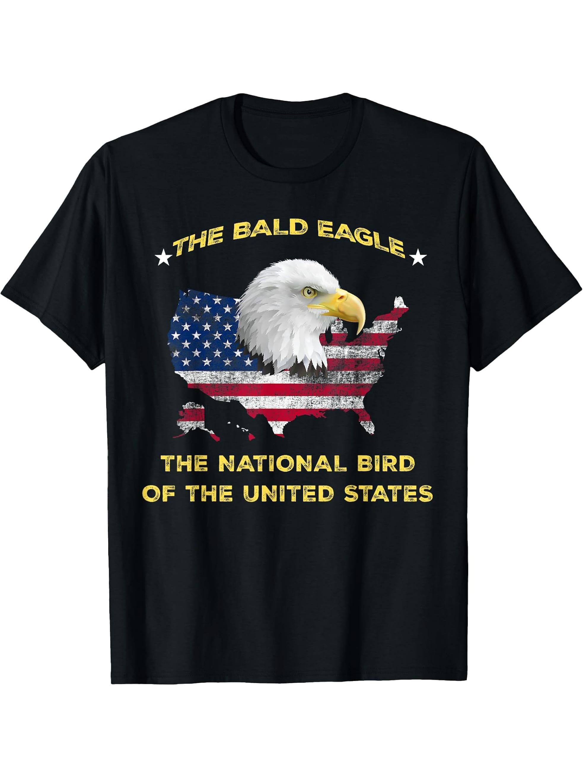 Bald Eagle National Bird of the US T-Shirt 180G 100% Cotton Printed Round Neck Short-Sleeve T-Shirt, Gifts for Men Dad Husband Grandpa, S-XXXL, Black