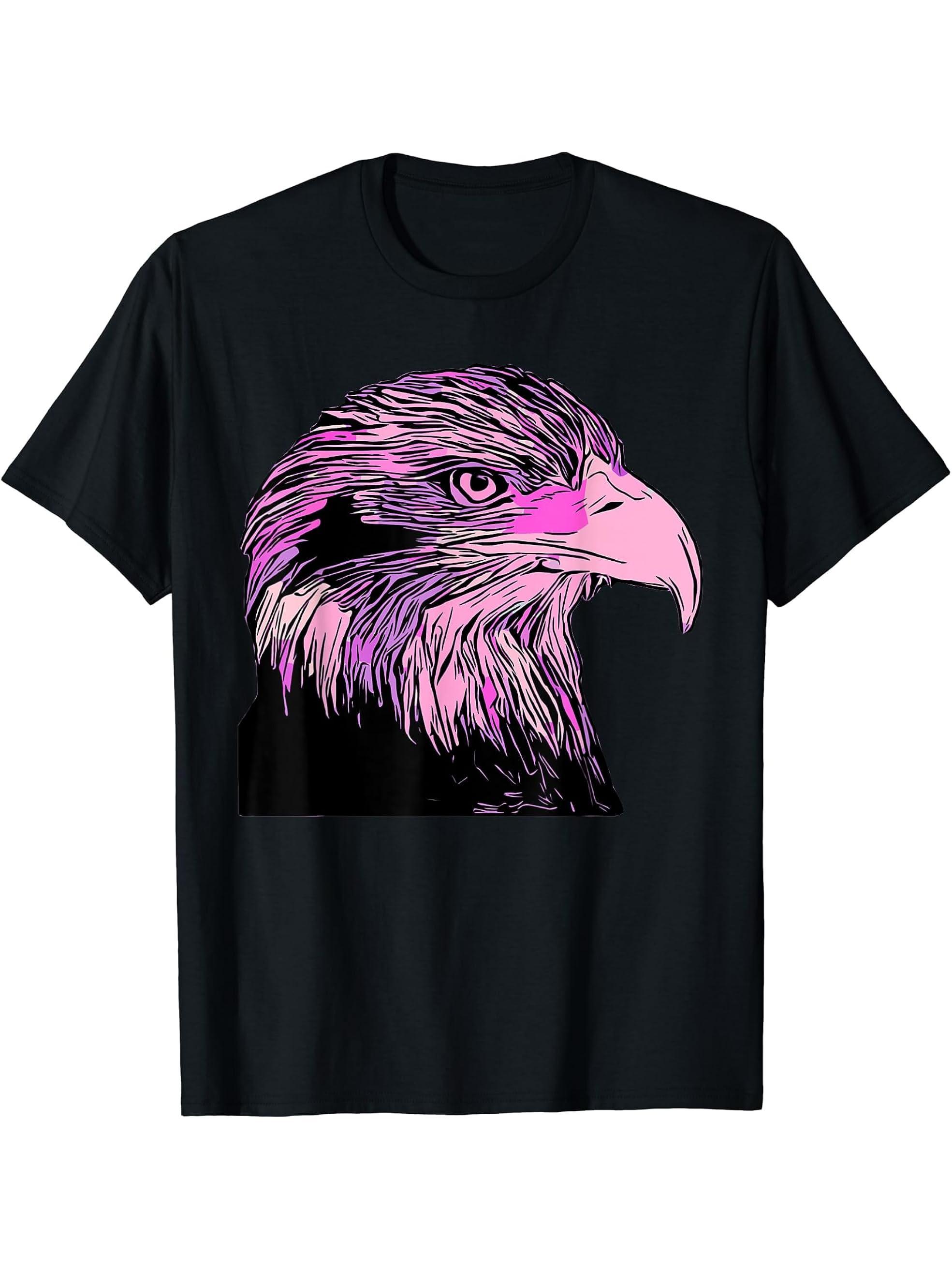 Colored Bird Bald Eagle American National Animal Patriotic T-Shirt 180G 100% Cotton Printed Round Neck Short-Sleeve T-Shirt, Gifts for Men Dad Husband Grandpa, S-XXXL, Black
