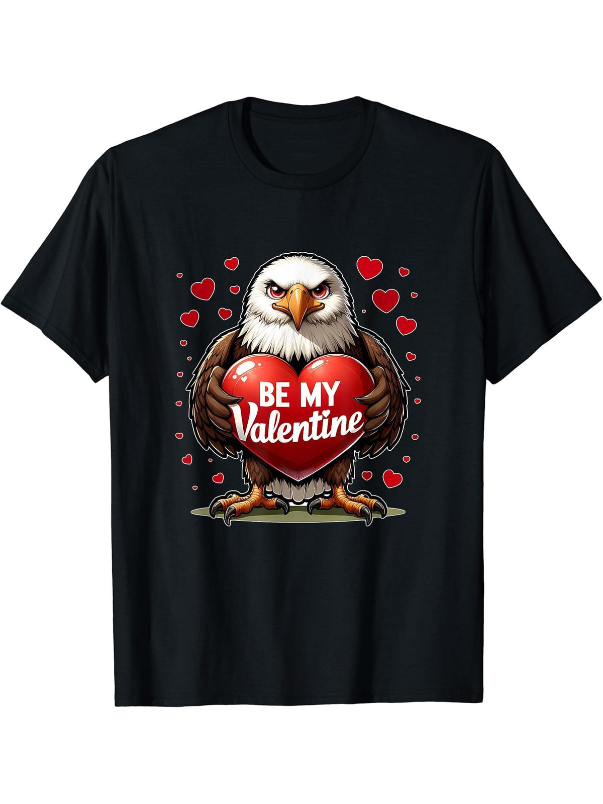 Be My Valentine Bald Eagle Heart T-Shirt 180G 100% Cotton Printed Round Neck Short-Sleeve T-Shirt, Gifts for Men Dad Husband Grandpa, S-XXXL, Black