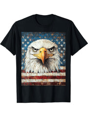 American Bald Eagle USA Flag Patriotic 4th of July Vintage T-Shirt 180G 100% Cotton Printed Round Neck Short-Sleeve T-Shirt, Gifts for Men Dad Husband Grandpa, S-XXXL, Black