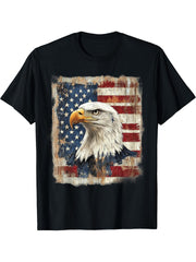 American Bald Eagle USA Flag Patriotic 4th of July Vintage T-Shirt 180G 100% Cotton Printed Round Neck Short-Sleeve T-Shirt, Gifts for Men Dad Husband Grandpa, S-XXXL, Black