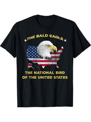 Bald Eagle National Bird of the US T-Shirt 180G 100% Cotton Printed Round Neck Short-Sleeve T-Shirt, Gifts for Men Dad Husband Grandpa, S-XXXL, Black
