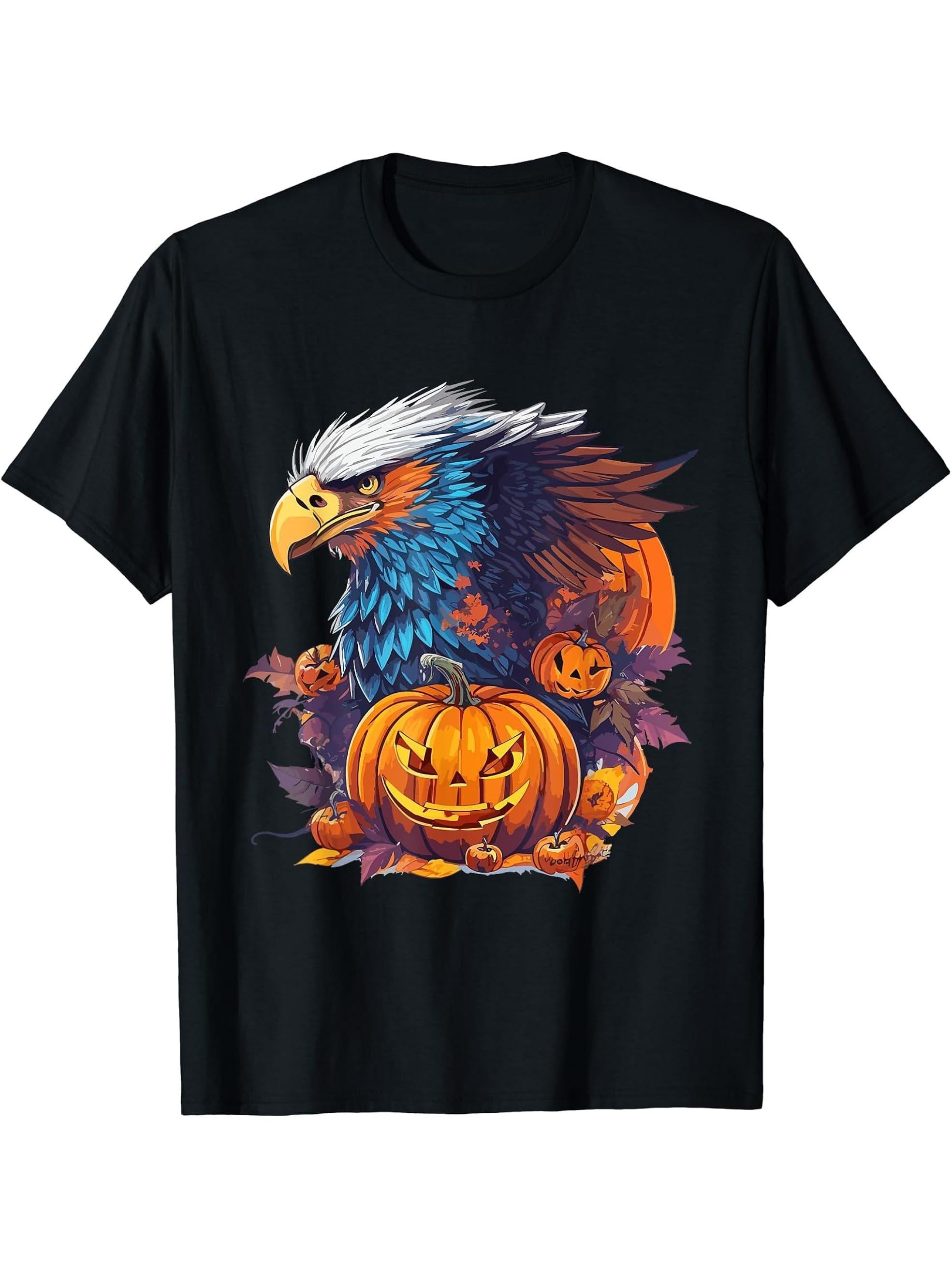 American Bald Eagle Halloween Patriotic Halloween Costume T-Shirt 180G 100% Cotton Printed Round Neck Short-Sleeve T-Shirt, Gifts for Men Dad Husband Grandpa, S-XXXL, Black