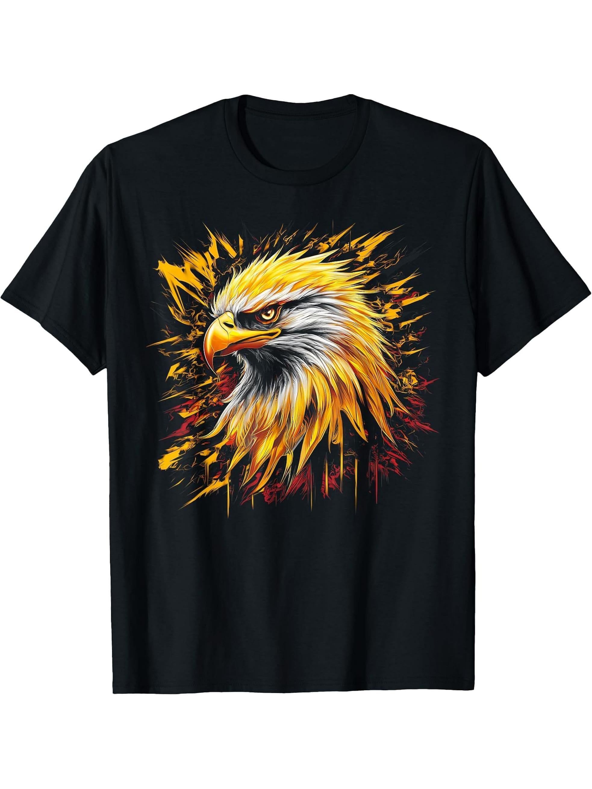 Eagle American Bald Eagle USA Bird Gift T-Shirt 180G 100% Cotton Printed Round Neck Short-Sleeve T-Shirt, Gifts for Men Dad Husband Grandpa, S-XXXL, Black