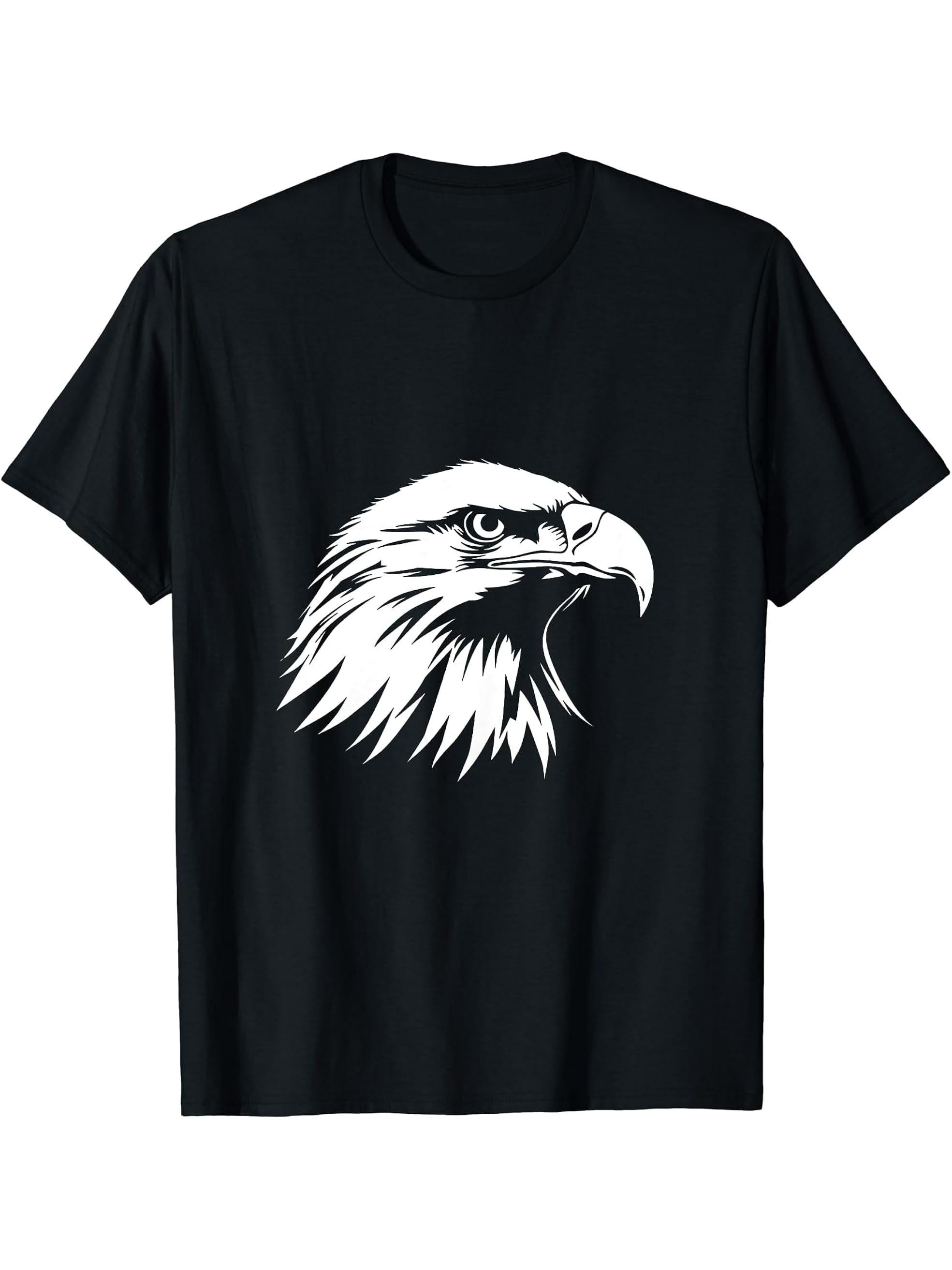 Eagle Silhouette Bald Eagle Men Women T-Shirt 180G 100% Cotton Printed Round Neck Short-Sleeve T-Shirt, Gifts for Men Dad Husband Grandpa, S-XXXL, Black