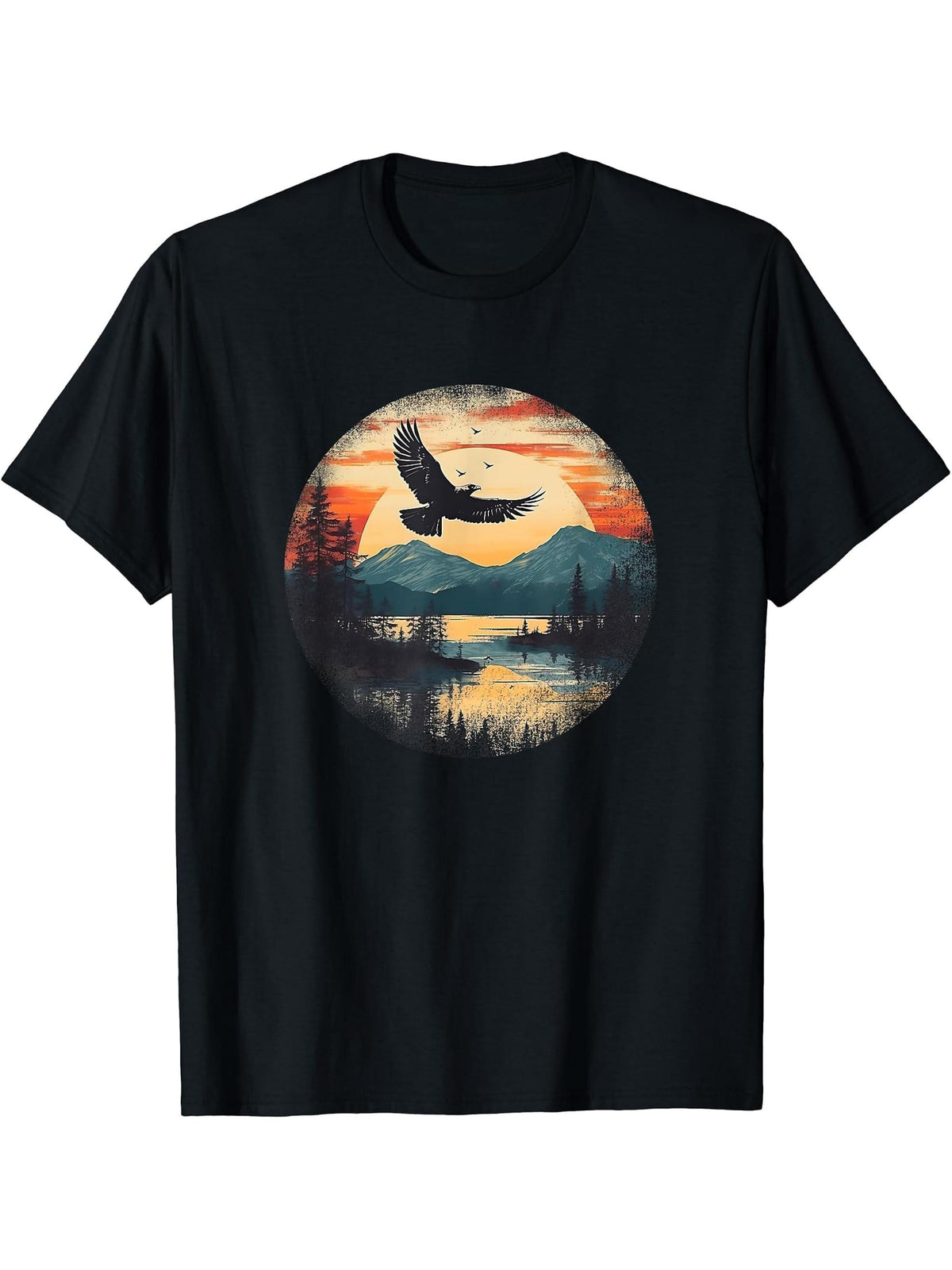 Cool Eagle Vintage Flying Bird Bald Eagle T-Shirt 180G 100% Cotton Printed Round Neck Short-Sleeve T-Shirt, Gifts for Men Dad Husband Grandpa, S-XXXL, Black