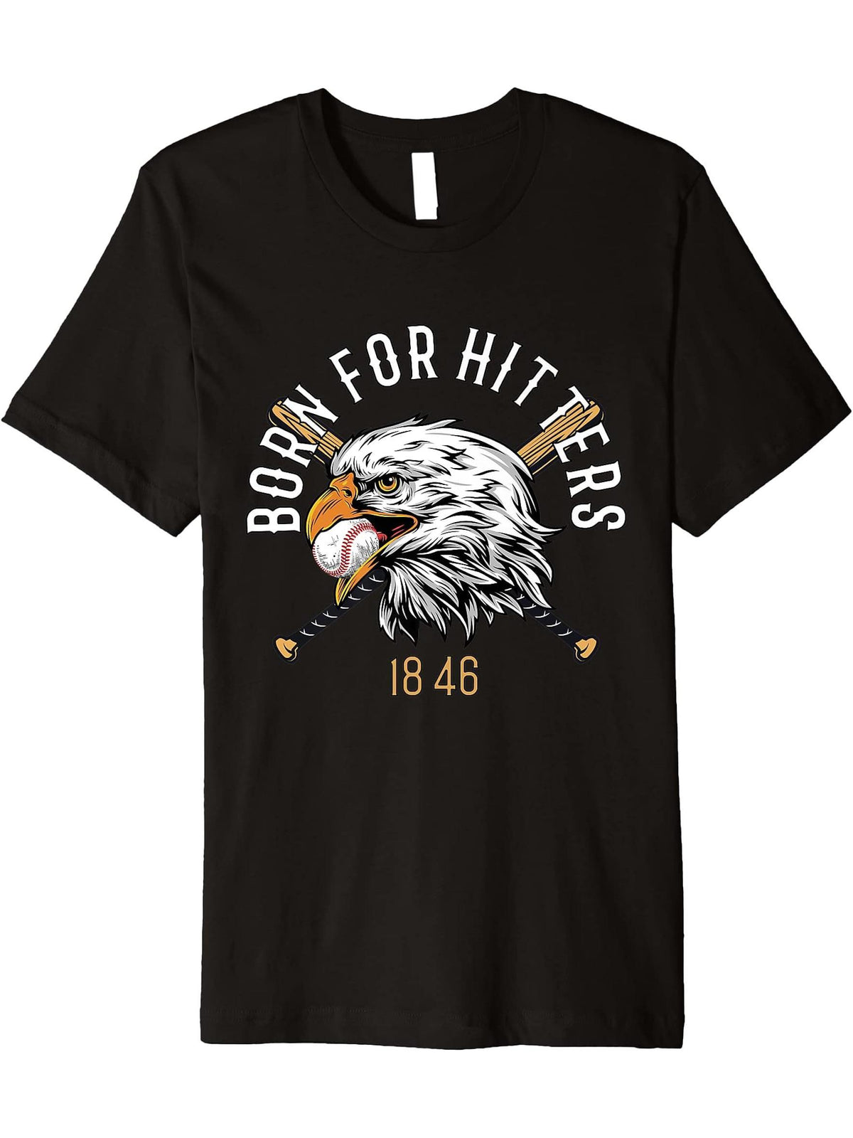 Born For Hitters American Bald Eagle Funny Baseball Premium T-Shirt 180G 100% Cotton Printed Round Neck Short-Sleeve T-Shirt, Gifts for Men Dad Husband Grandpa, S-XXXL, Black
