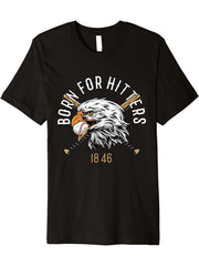 Born For Hitters American Bald Eagle Funny Baseball Premium T-Shirt 180G 100% Cotton Printed Round Neck Short-Sleeve T-Shirt, Gifts for Men Dad Husband Grandpa, S-XXXL, Black