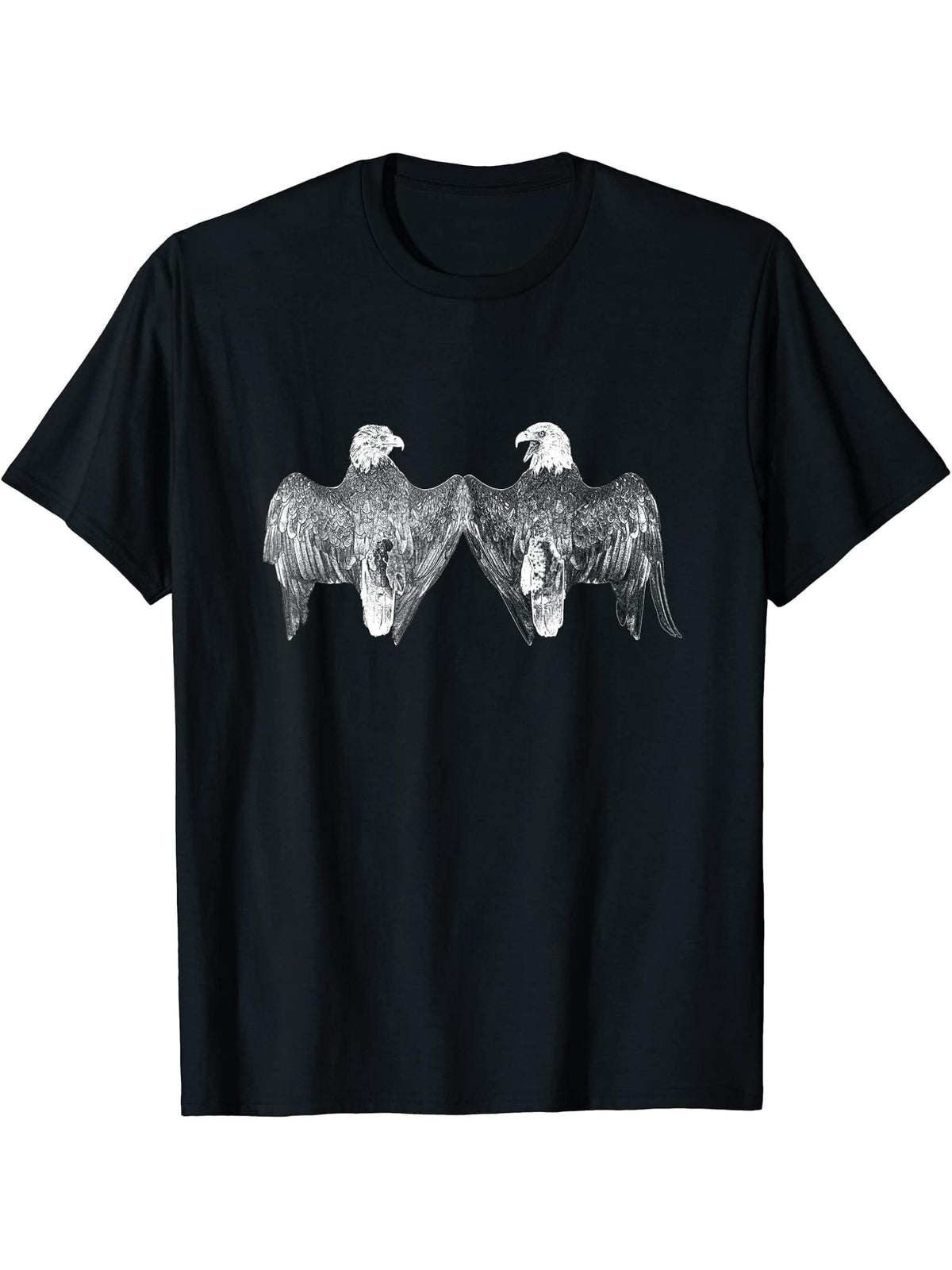 2 Bald eagle from behind, Structure, White T-Shirt 180G 100% Cotton Printed Round Neck Short-Sleeve T-Shirt, Gifts for Men Dad Husband Grandpa, S-XXXL, Black