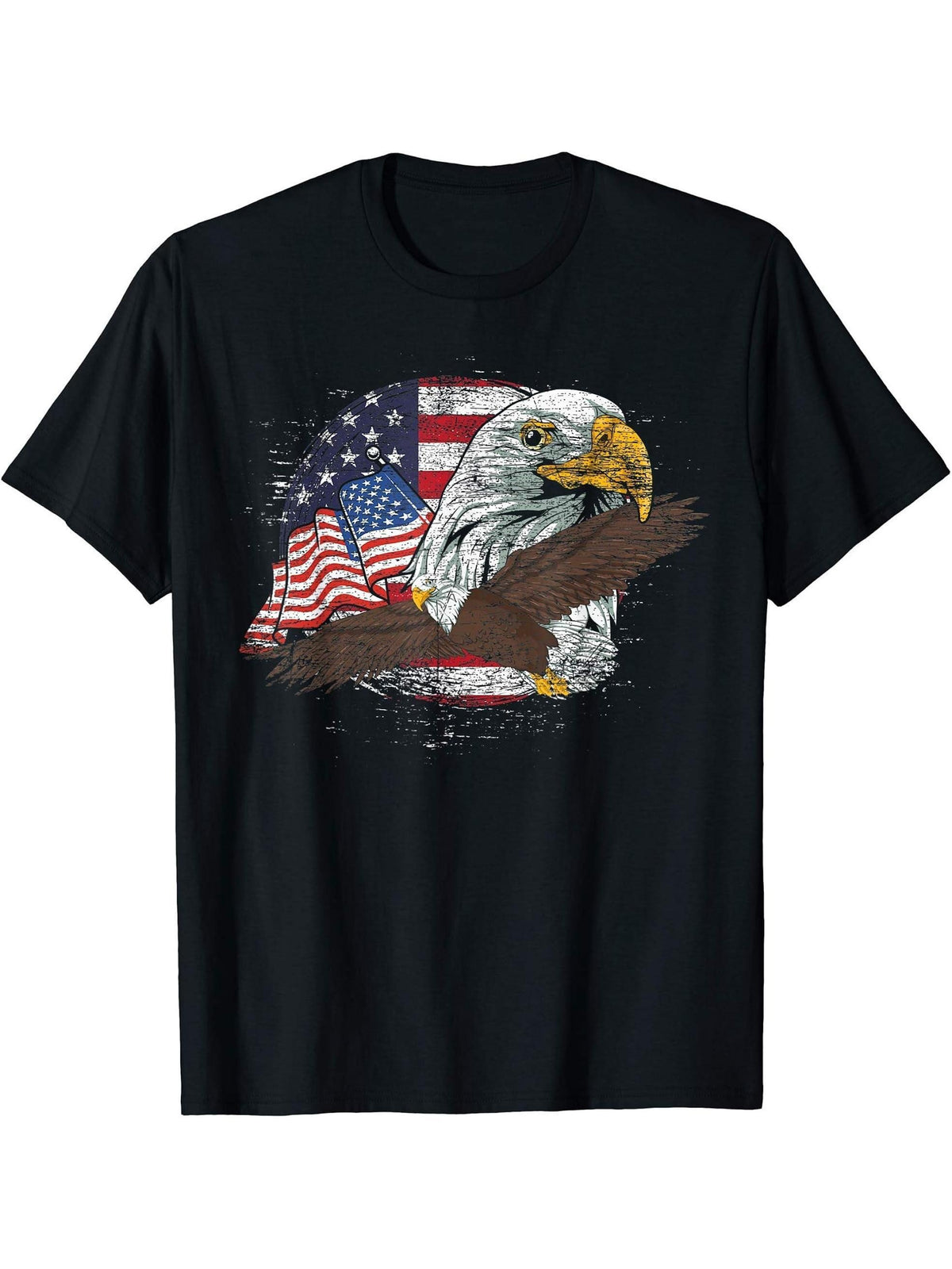 Freedom Patriotic American Bald Eagle US Flag Pride Eagle T-Shirt 180G 100% Cotton Printed Round Neck Short-Sleeve T-Shirt, Gifts for Men Dad Husband Grandpa, S-XXXL, Black