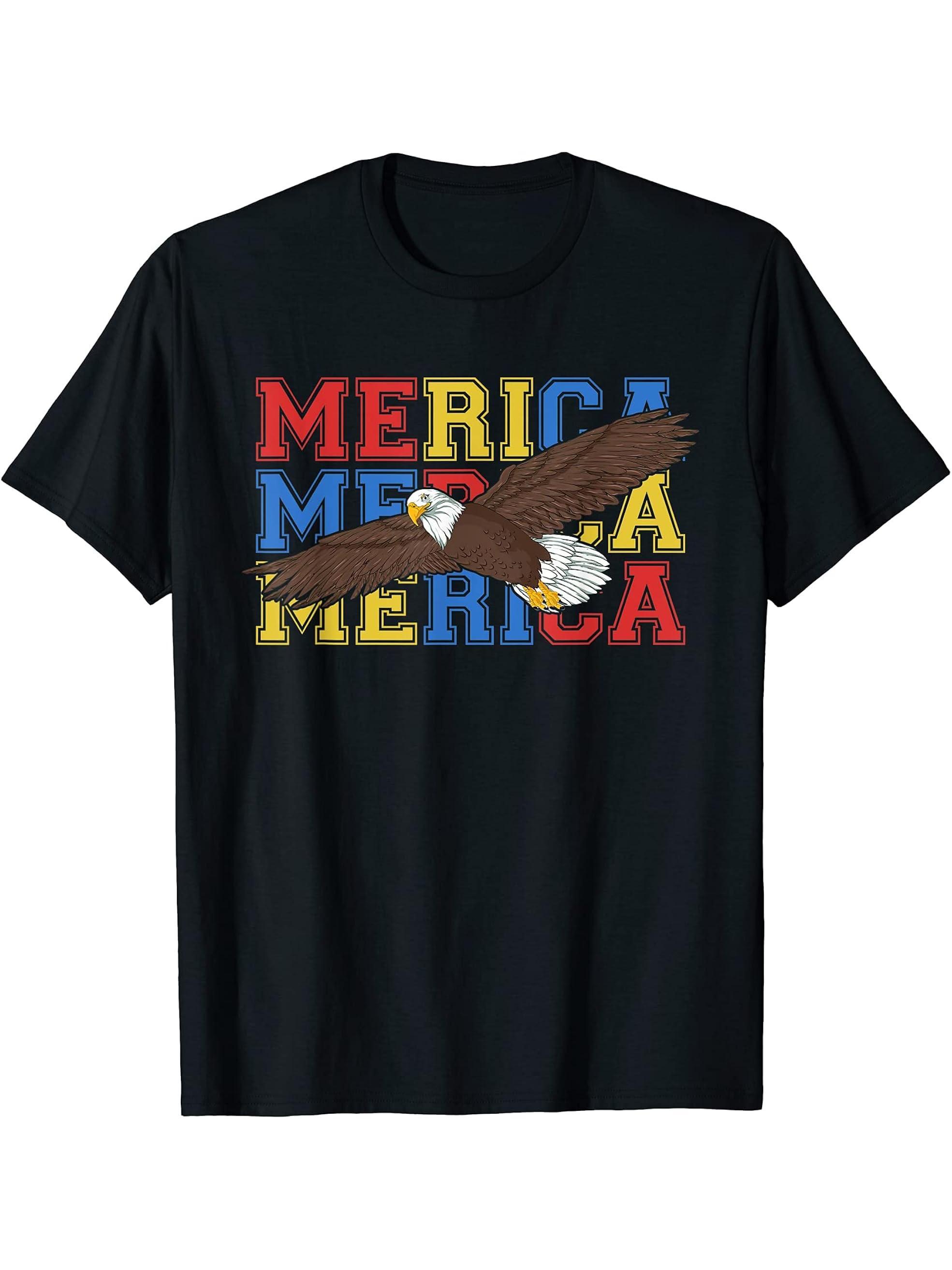 Freedom American Bald Eagle US Flag Merica Patriotic Eagle T-Shirt 180G 100% Cotton Printed Round Neck Short-Sleeve T-Shirt, Gifts for Men Dad Husband Grandpa, S-XXXL, Black