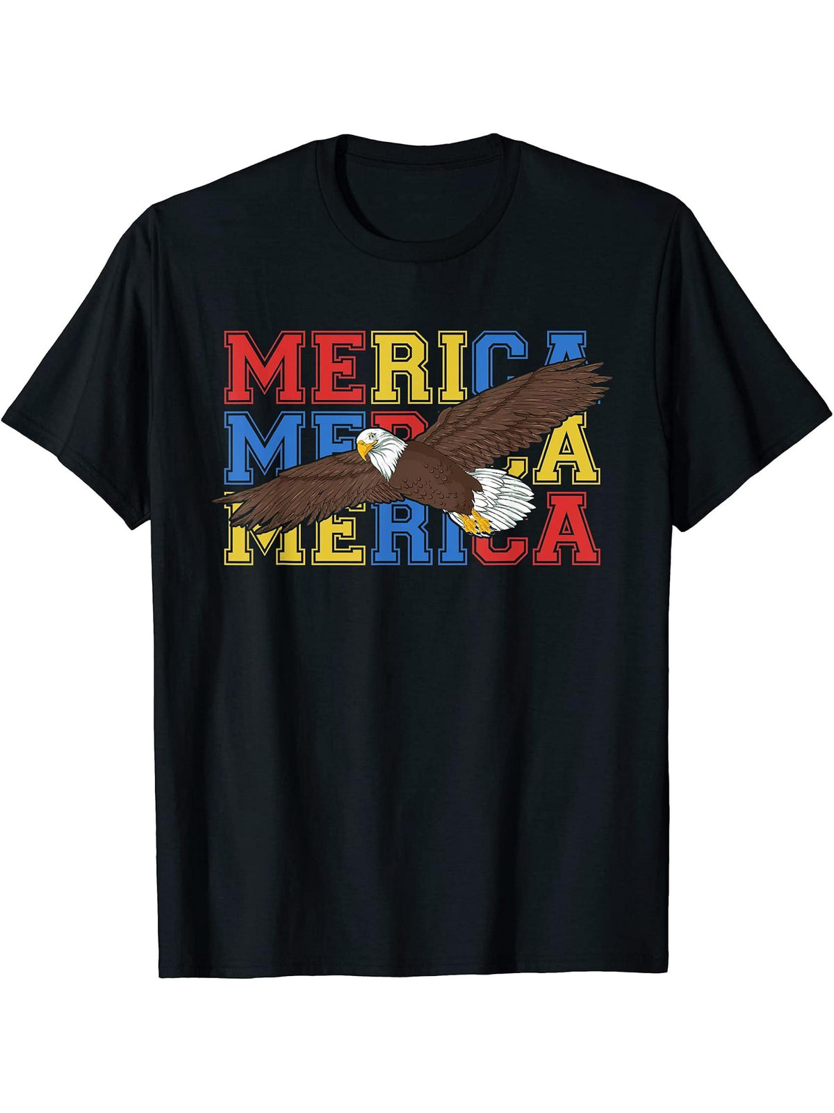 Freedom American Bald Eagle US Flag Merica Patriotic Eagle T-Shirt 180G 100% Cotton Printed Round Neck Short-Sleeve T-Shirt, Gifts for Men Dad Husband Grandpa, S-XXXL, Black