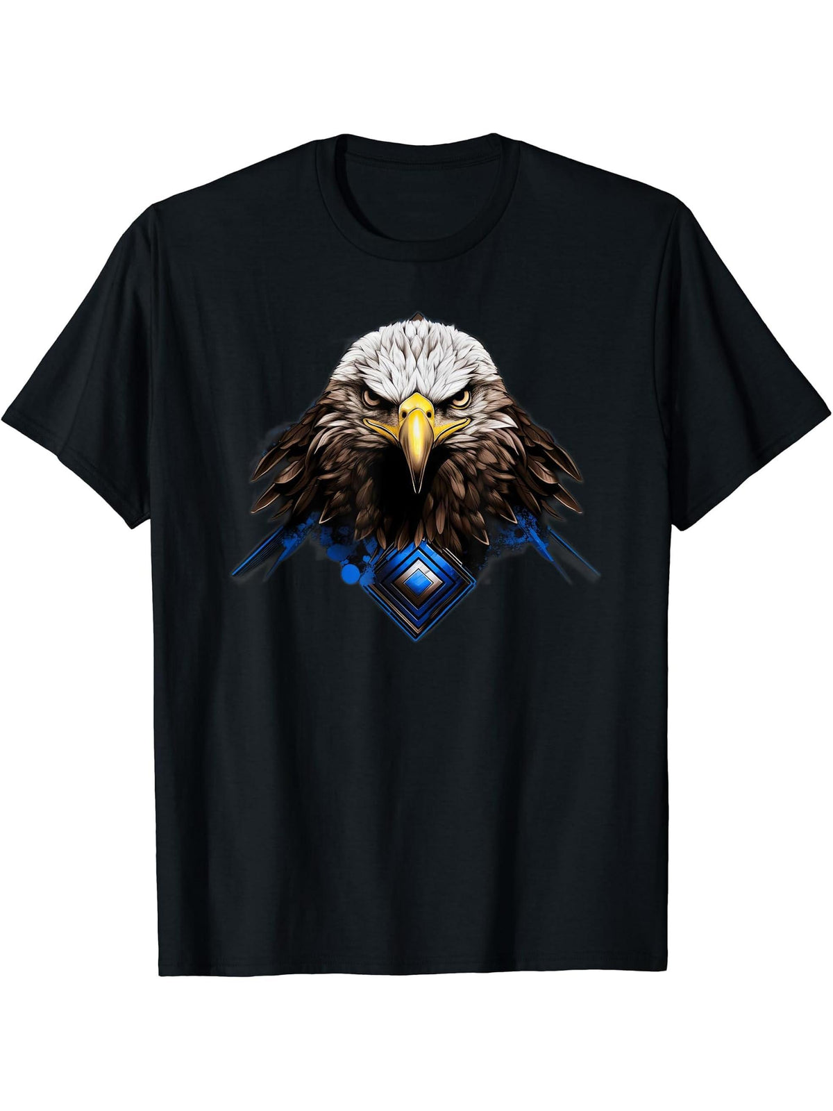 Bald Eagle Geometric T-Shirt 180G 100% Cotton Printed Round Neck Short-Sleeve T-Shirt, Gifts for Men Dad Husband Grandpa, S-XXXL, Black