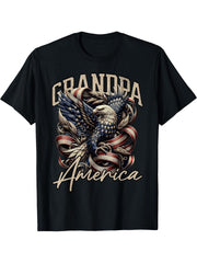 Grandpa Vintage USA Flag Bald Eagle Patriotic 4th of July T-Shirt 180G 100% Cotton Printed Round Neck Short-Sleeve T-Shirt, Gifts for Men Dad Husband Grandpa, S-XXXL, Black