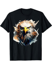 Eagle Design Falconer Hunter Nature Ornithologist Bald Eagle T-Shirt 180G 100% Cotton Printed Round Neck Short-Sleeve T-Shirt, Gifts for Men Dad Husband Grandpa, S-XXXL, Black