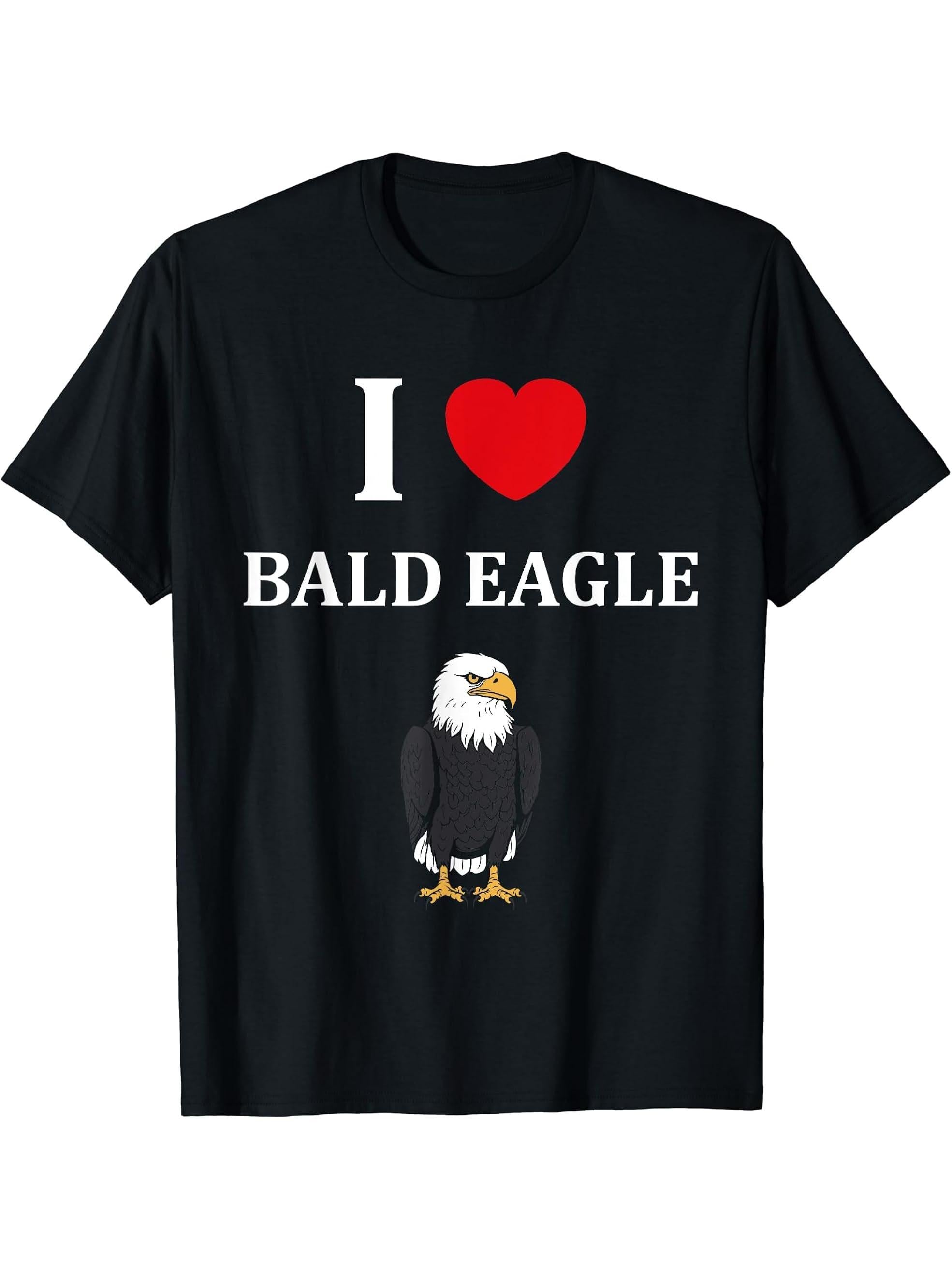 Bird Raptor Simple Bird Eagle Bird i love Bald Eagle T-Shirt 180G 100% Cotton Printed Round Neck Short-Sleeve T-Shirt, Gifts for Men Dad Husband Grandpa, S-XXXL, Black