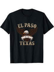 El Paso Texas USA Bald Eagle T-Shirt 180G 100% Cotton Printed Round Neck Short-Sleeve T-Shirt, Gifts for Men Dad Husband Grandpa, S-XXXL, Black