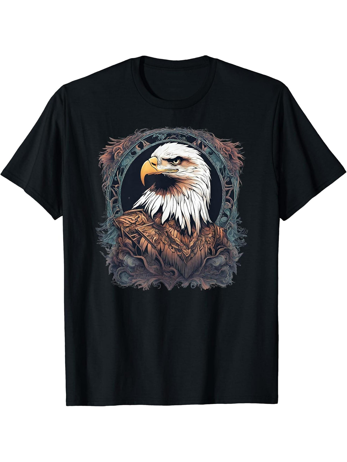 Bald eagle design T-Shirt 180G 100% Cotton Printed Round Neck Short-Sleeve T-Shirt, Gifts for Men Dad Husband Grandpa, S-XXXL, Black