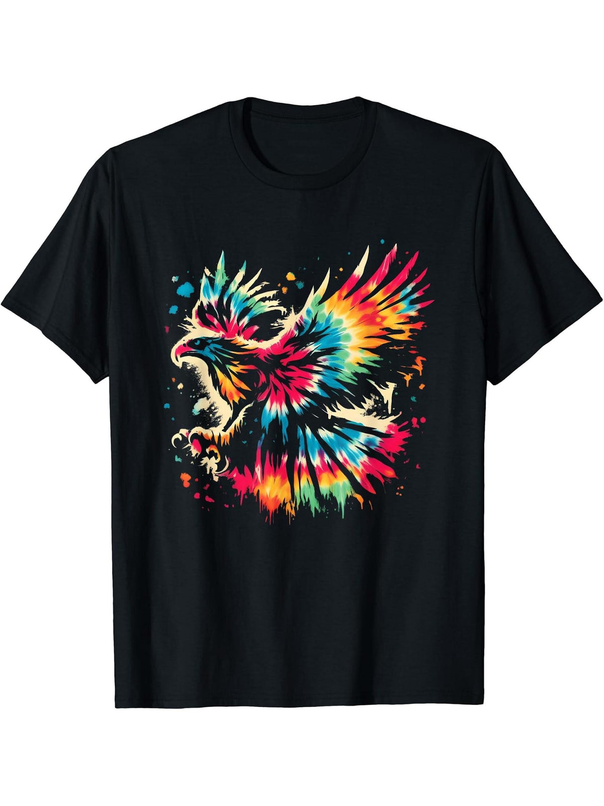 Eagle Tie Dye - Colorful Bald Eagle Bird Animal Lover T-Shirt 180G 100% Cotton Printed Round Neck Short-Sleeve T-Shirt, Gifts for Men Dad Husband Grandpa, S-XXXL, Black