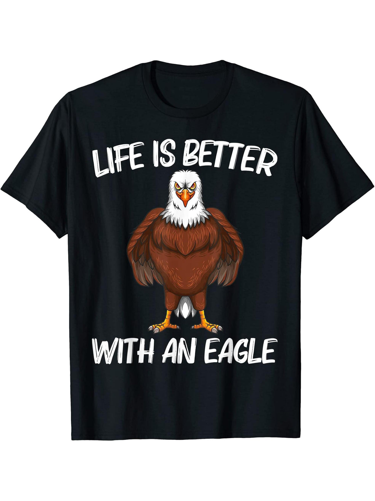 Cool Eagle Design For Men Women Bald Eagle Animal Bird Lover T-Shirt 180G 100% Cotton Printed Round Neck Short-Sleeve T-Shirt, Gifts for Men Dad Husband Grandpa, S-XXXL, Black