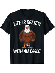 Cool Eagle Design For Men Women Bald Eagle Animal Bird Lover T-Shirt 180G 100% Cotton Printed Round Neck Short-Sleeve T-Shirt, Gifts for Men Dad Husband Grandpa, S-XXXL, Black