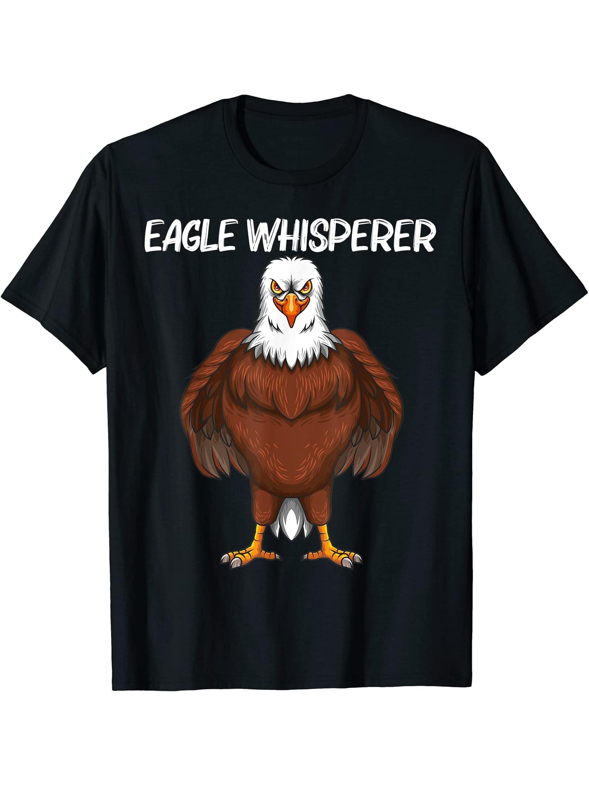 Cool Eagle Design For Men Women Bald Eagle Animal Bird Lover T-Shirt 180G 100% Cotton Printed Round Neck Short-Sleeve T-Shirt, Gifts for Men Dad Husband Grandpa, S-XXXL, Black