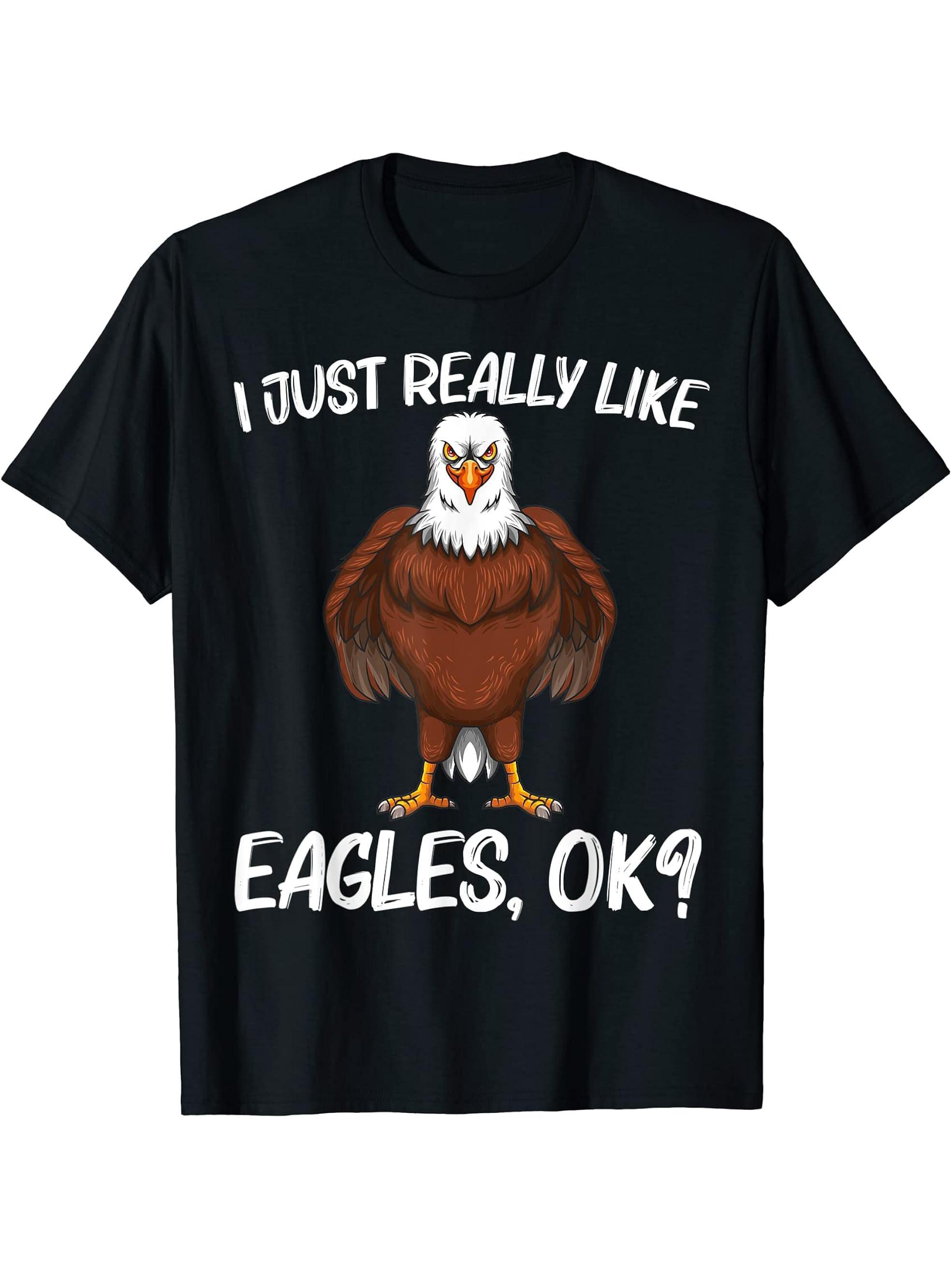 Cool Eagle Design For Men Women Bald Eagle Animal Bird Lover T-Shirt 180G 100% Cotton Printed Round Neck Short-Sleeve T-Shirt, Gifts for Men Dad Husband Grandpa, S-XXXL, Black