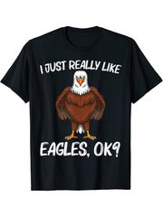 Cool Eagle Design For Men Women Bald Eagle Animal Bird Lover T-Shirt 180G 100% Cotton Printed Round Neck Short-Sleeve T-Shirt, Gifts for Men Dad Husband Grandpa, S-XXXL, Black