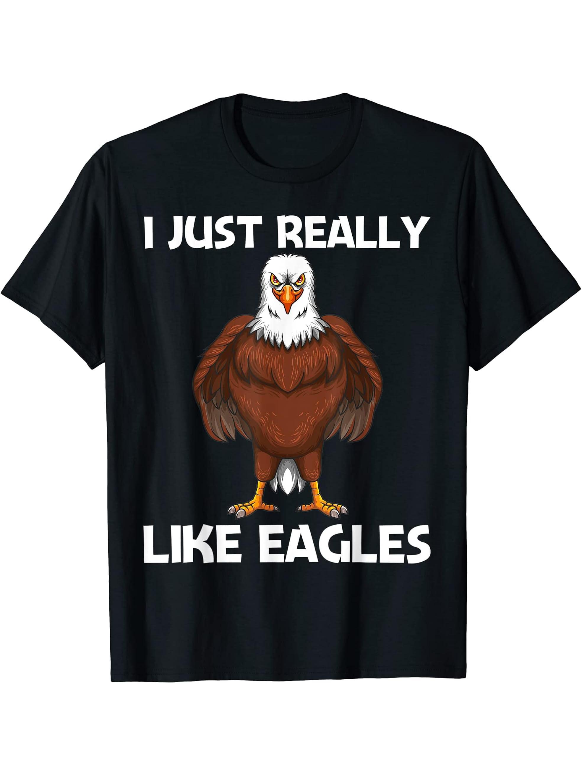 Cool Eagle Design For Men Women Bald Eagle Animal Bird Lover T-Shirt 180G 100% Cotton Printed Round Neck Short-Sleeve T-Shirt, Gifts for Men Dad Husband Grandpa, S-XXXL, Black