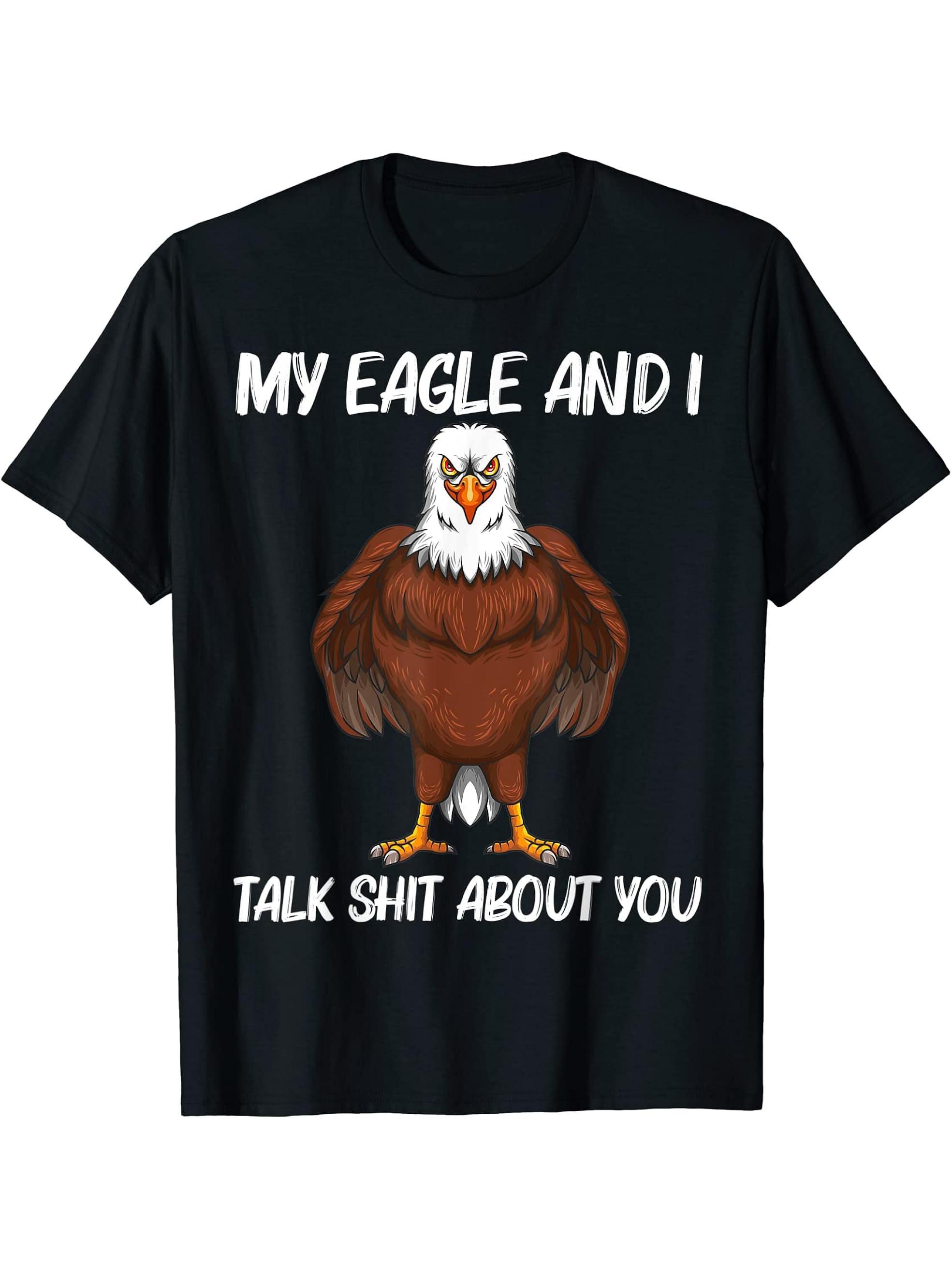 Cool Eagle Design For Men Women Bald Eagle Animal Bird Lover T-Shirt 180G 100% Cotton Printed Round Neck Short-Sleeve T-Shirt, Gifts for Men Dad Husband Grandpa, S-XXXL, Black