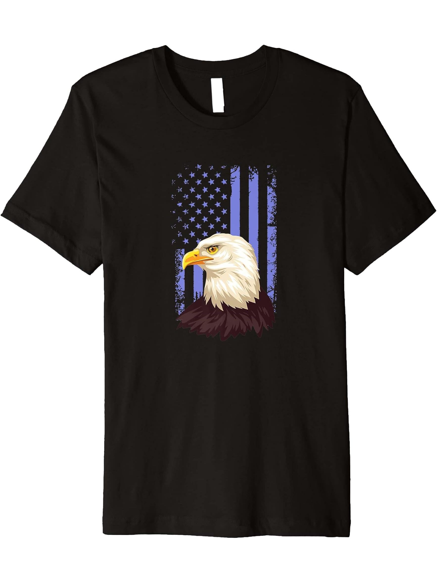 Eagle Flag Blue Bald Eagle American Patriotic Premium T-Shirt 180G 100% Cotton Printed Round Neck Short-Sleeve T-Shirt, Gifts for Men Dad Husband Grandpa, S-XXXL, Black