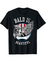Bald is beautiful Shirt - Bald Eagle Patriotic American T-Shirt 180G 100% Cotton Printed Round Neck Short-Sleeve T-Shirt, Gifts for Men Dad Husband Grandpa, S-XXXL, Black