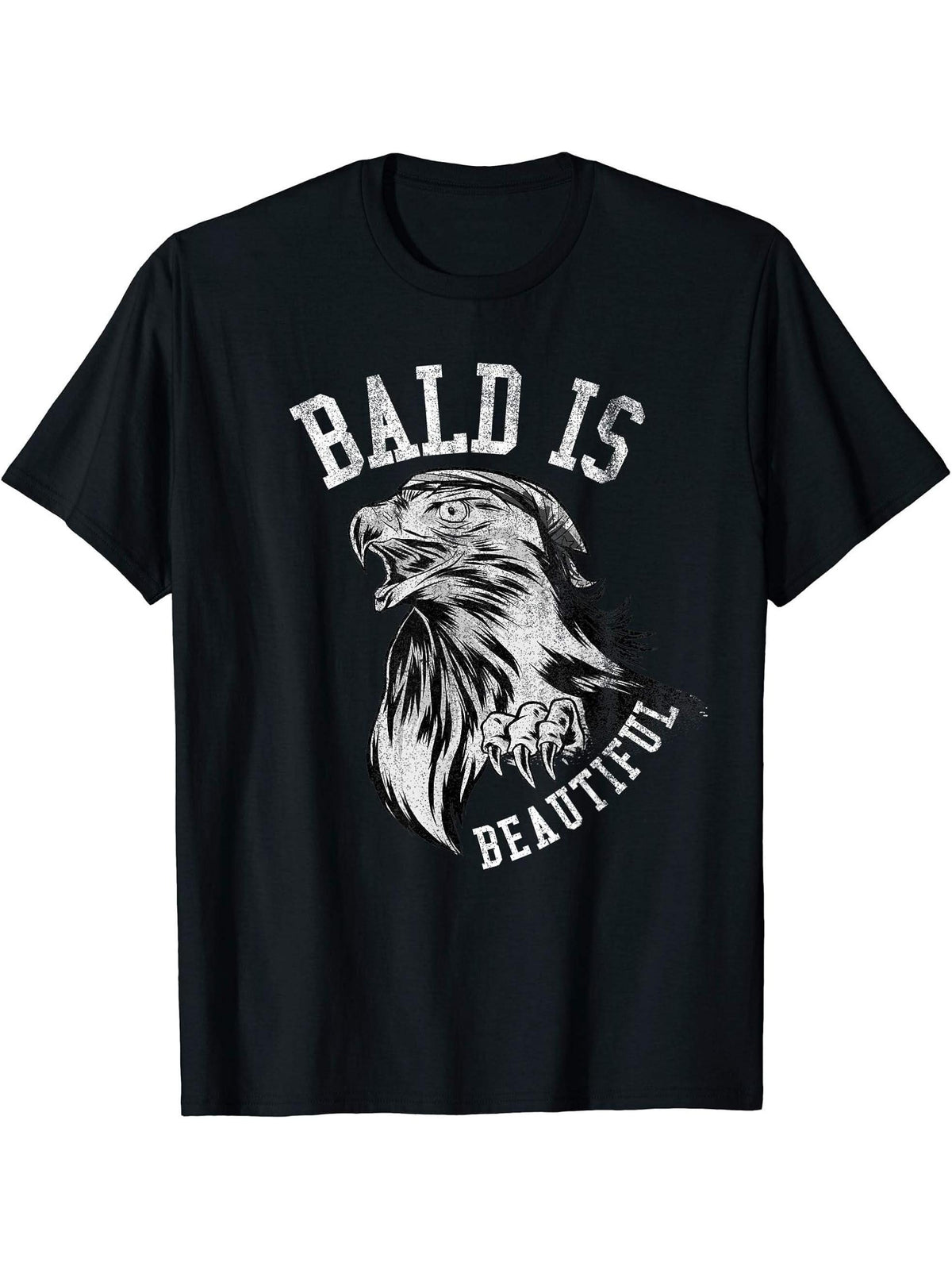 Bald is beautiful Shirt - Bald Eagle Patriotic American T-Shirt 180G 100% Cotton Printed Round Neck Short-Sleeve T-Shirt, Gifts for Men Dad Husband Grandpa, S-XXXL, Black