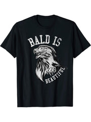 Bald is beautiful Shirt - Bald Eagle Patriotic American T-Shirt 180G 100% Cotton Printed Round Neck Short-Sleeve T-Shirt, Gifts for Men Dad Husband Grandpa, S-XXXL, Black