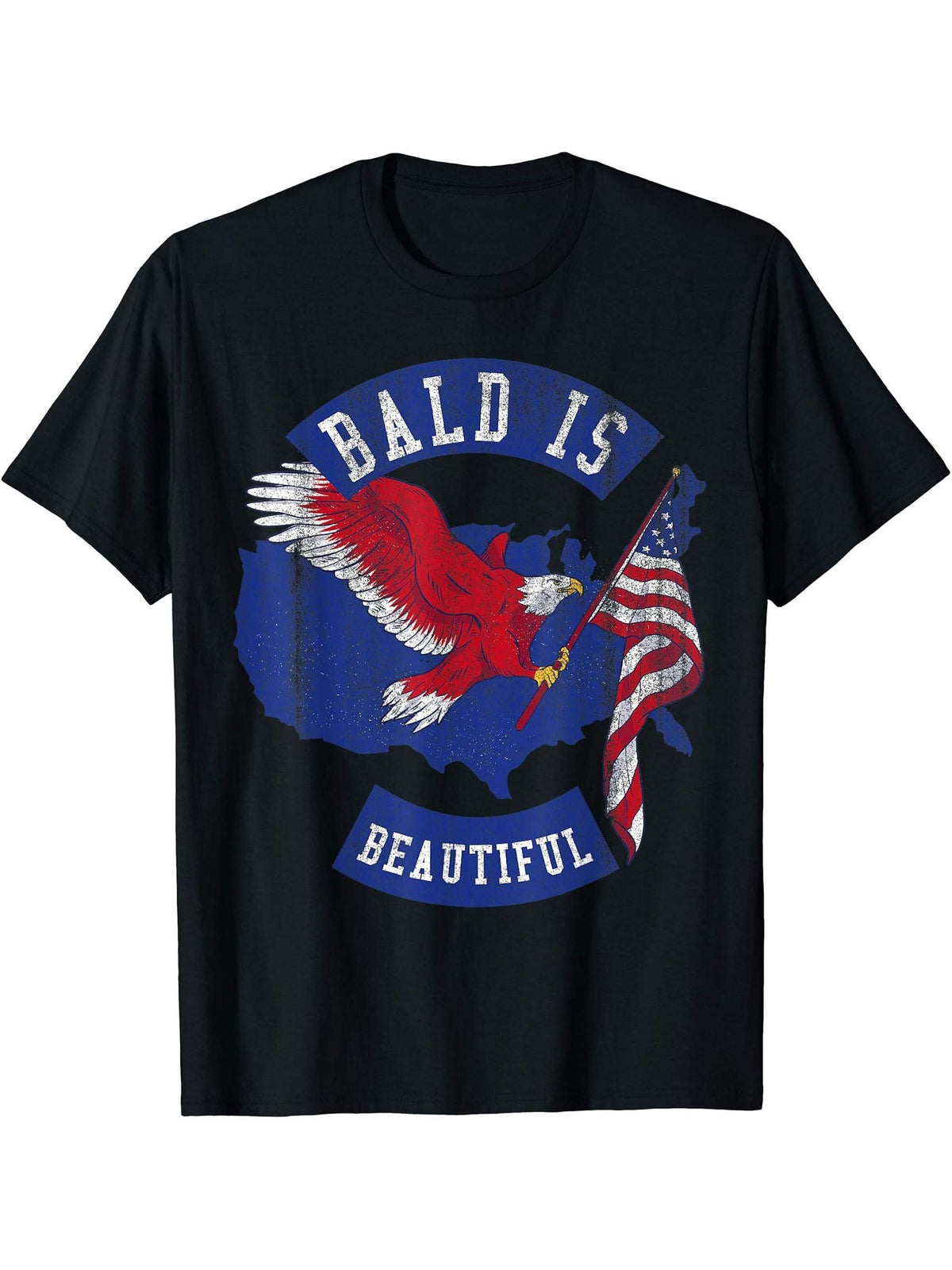 Bald is beautiful Shirt - Bald Eagle Patriotic American T-Shirt 180G 100% Cotton Printed Round Neck Short-Sleeve T-Shirt, Gifts for Men Dad Husband Grandpa, S-XXXL, Black