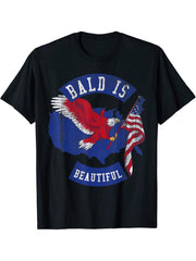 Bald is beautiful Shirt - Bald Eagle Patriotic American T-Shirt 180G 100% Cotton Printed Round Neck Short-Sleeve T-Shirt, Gifts for Men Dad Husband Grandpa, S-XXXL, Black