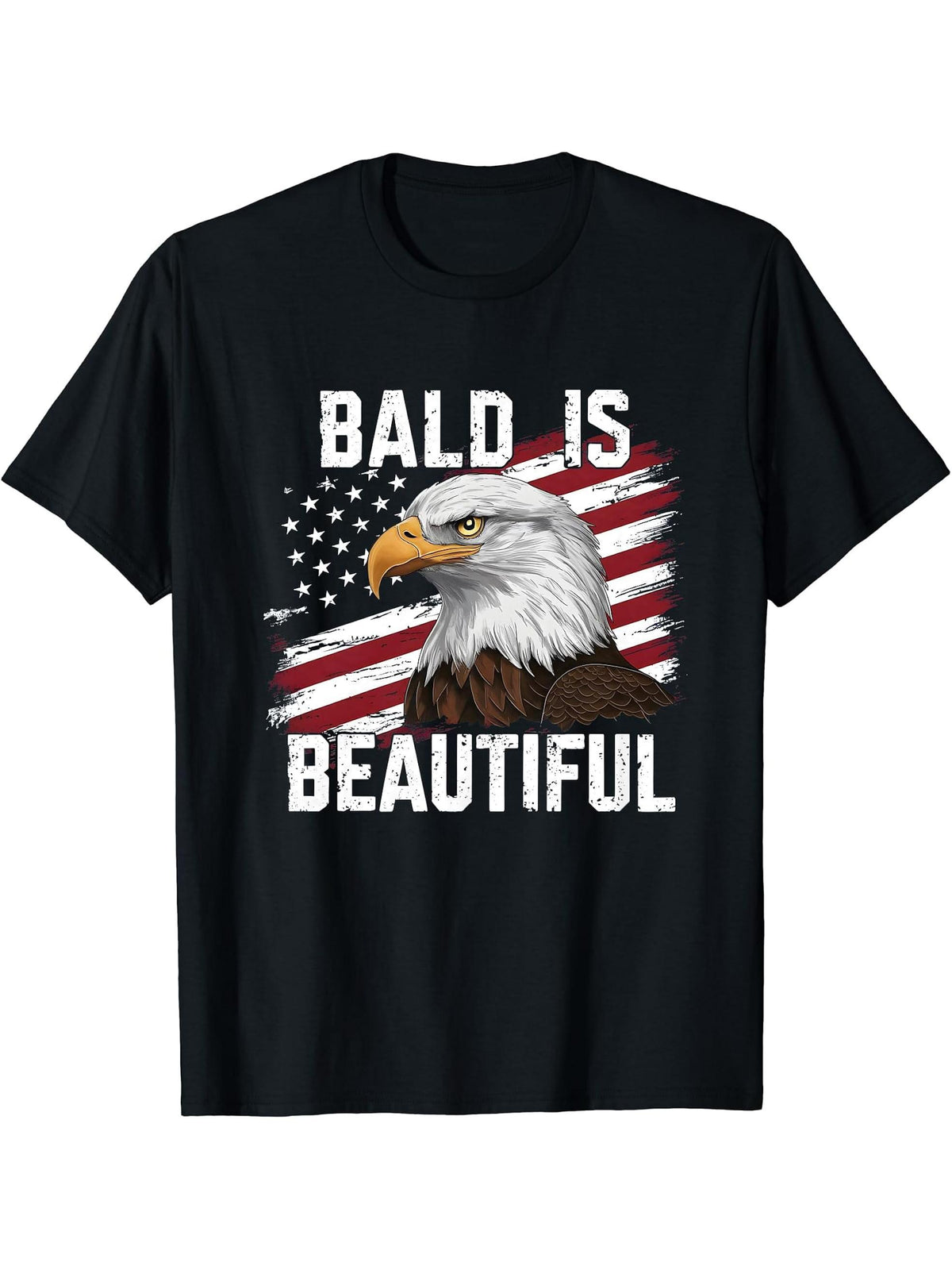Funny Patriotic American Flag Bald Eagle T-Shirt 180G 100% Cotton Printed Round Neck Short-Sleeve T-Shirt, Gifts for Men Dad Husband Grandpa, S-XXXL, Black