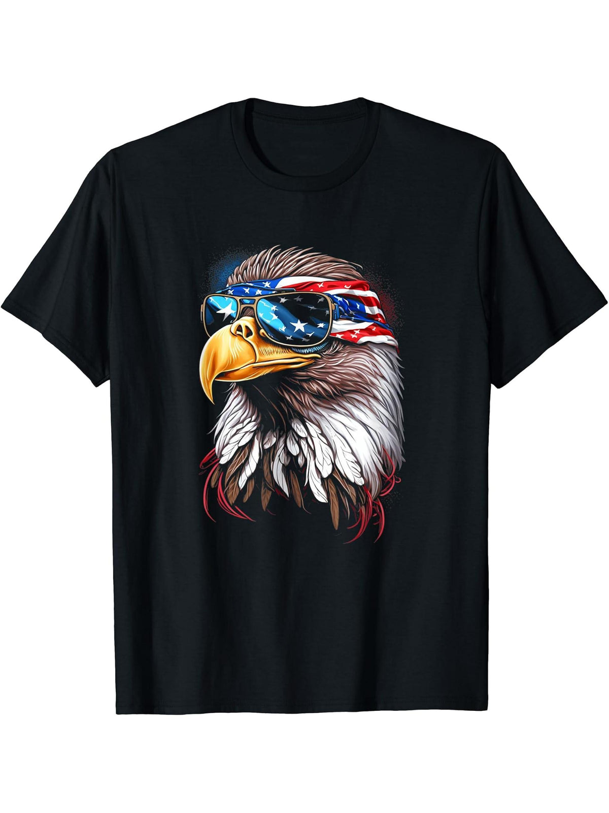 Patriotic Bald Eagle Mullet American USA Flag 4th of July T-Shirt 180G 100% Cotton Printed Round Neck Short-Sleeve T-Shirt, Gifts for Men Dad Husband Grandpa, S-XXXL, Black