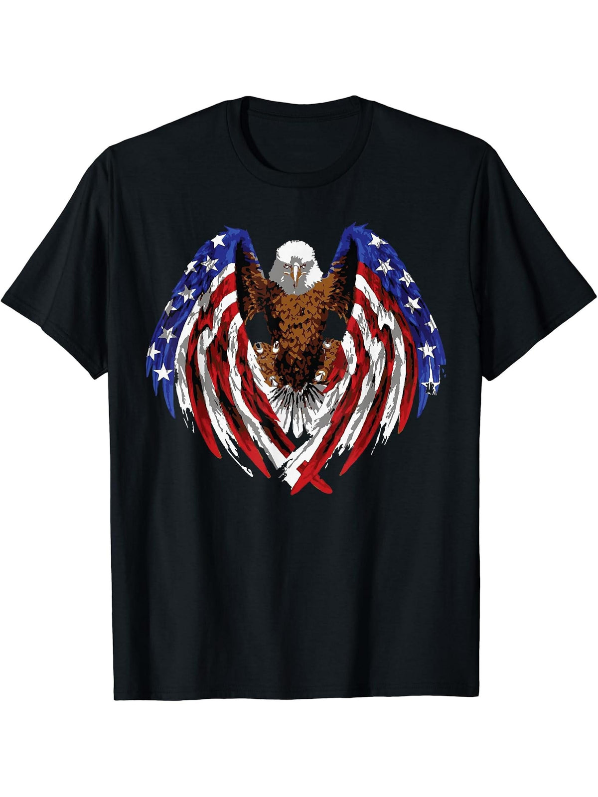 Patriotic Bald Eagle t shirt Eagle, with Flag wings 180G 100% Cotton Printed Round Neck Short-Sleeve T-Shirt, Gifts for Men Dad Husband Grandpa, S-XXXL, Black