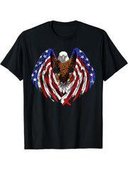 Patriotic Bald Eagle t shirt Eagle, with Flag wings 180G 100% Cotton Printed Round Neck Short-Sleeve T-Shirt, Gifts for Men Dad Husband Grandpa, S-XXXL, Black