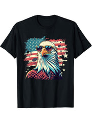 Vintage Eagle with Sunglasses - Retro American Bald Eagle T-Shirt 180G 100% Cotton Printed Round Neck Short-Sleeve T-Shirt, Gifts for Men Dad Husband Grandpa, S-XXXL, Black