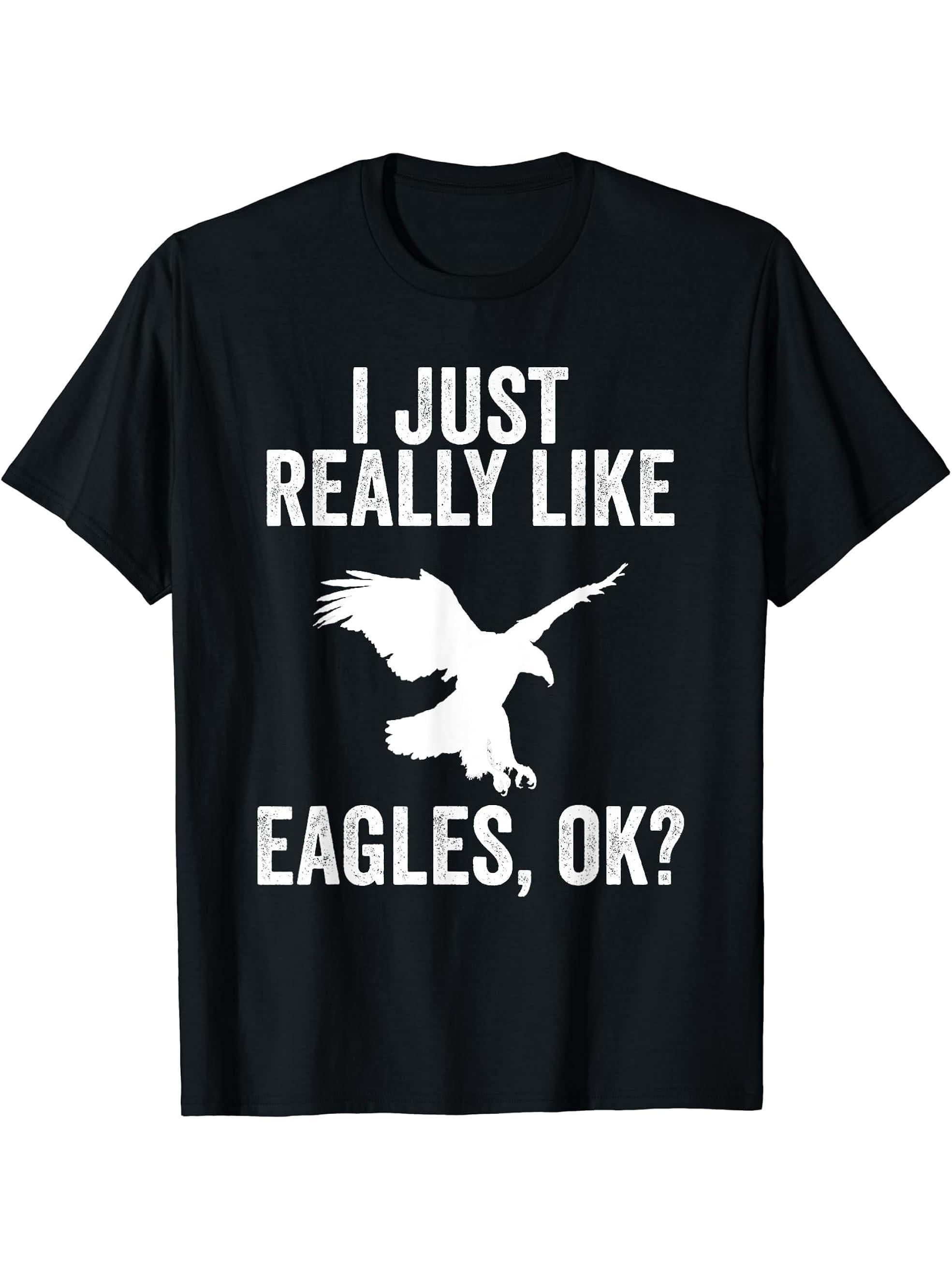 I Just Really Like Eagles OK? Funny Bald Eagle T-Shirt 180G 100% Cotton Printed Round Neck Short-Sleeve T-Shirt, Gifts for Men Dad Husband Grandpa, S-XXXL, Black