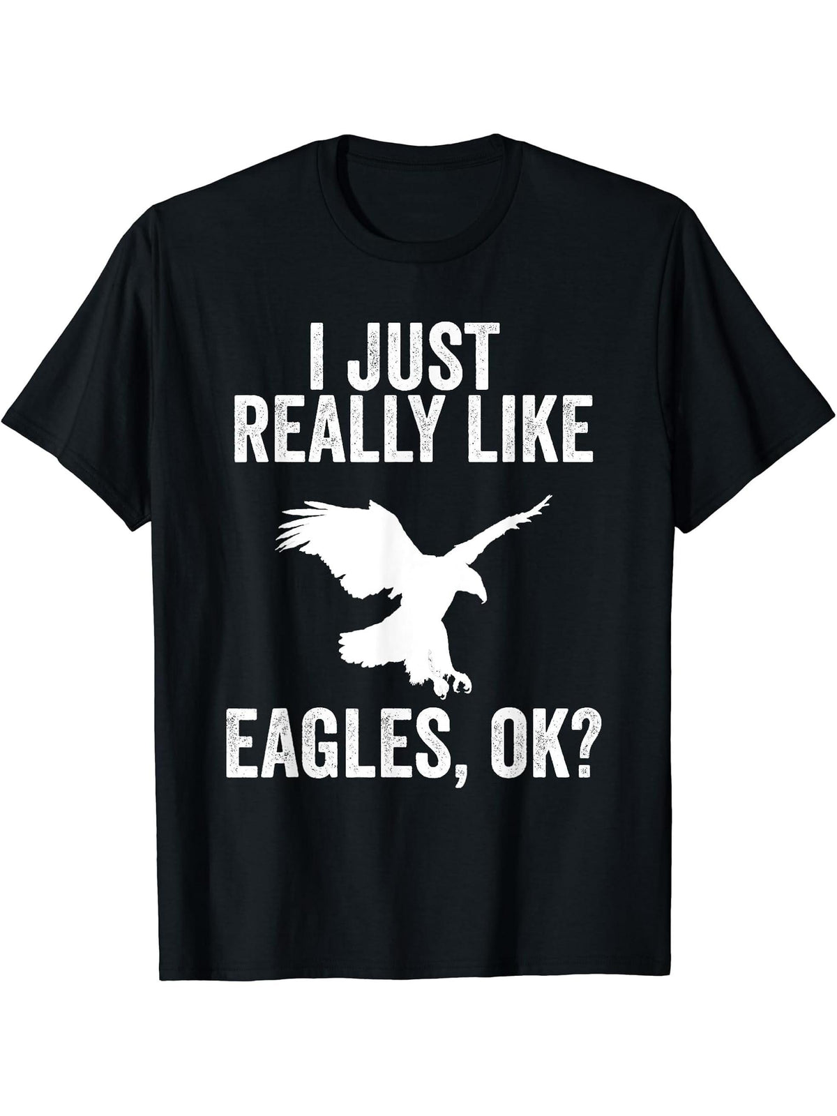 I Just Really Like Eagles OK? Funny Bald Eagle T-Shirt 180G 100% Cotton Printed Round Neck Short-Sleeve T-Shirt, Gifts for Men Dad Husband Grandpa, S-XXXL, Black