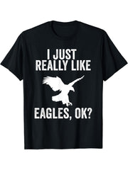 I Just Really Like Eagles OK? Funny Bald Eagle T-Shirt 180G 100% Cotton Printed Round Neck Short-Sleeve T-Shirt, Gifts for Men Dad Husband Grandpa, S-XXXL, Black