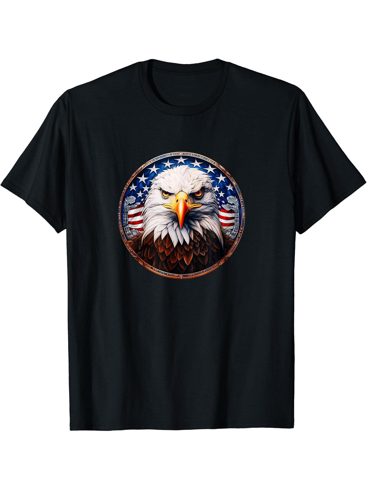COOL BALD EAGLE DESIGN T-Shirt 180G 100% Cotton Printed Round Neck Short-Sleeve T-Shirt, Gifts for Men Dad Husband Grandpa, S-XXXL, Black