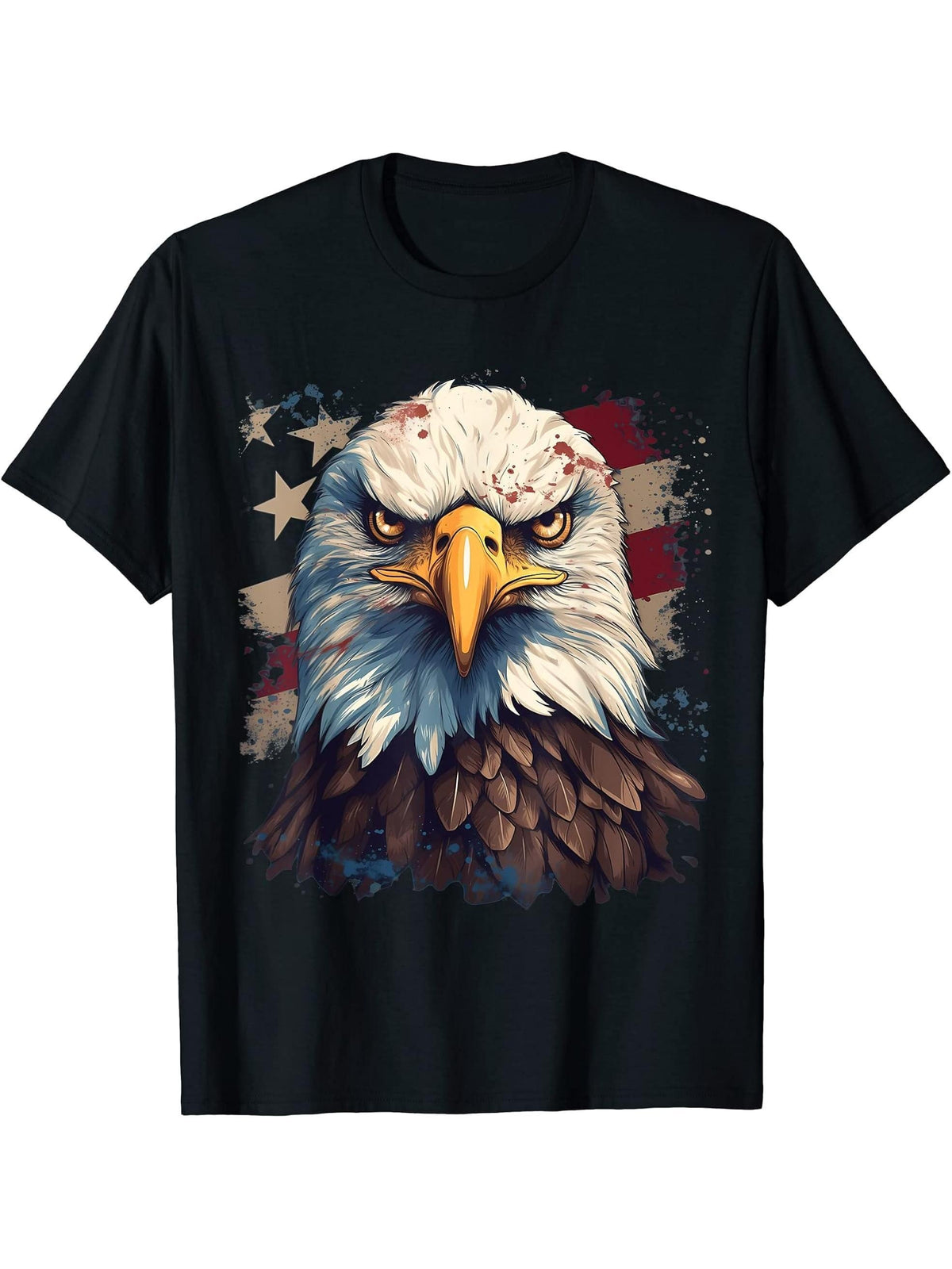 4th Of July US Flag Bald Eagle T-Shirt 180G 100% Cotton Printed Round Neck Short-Sleeve T-Shirt, Gifts for Men Dad Husband Grandpa, S-XXXL, Black